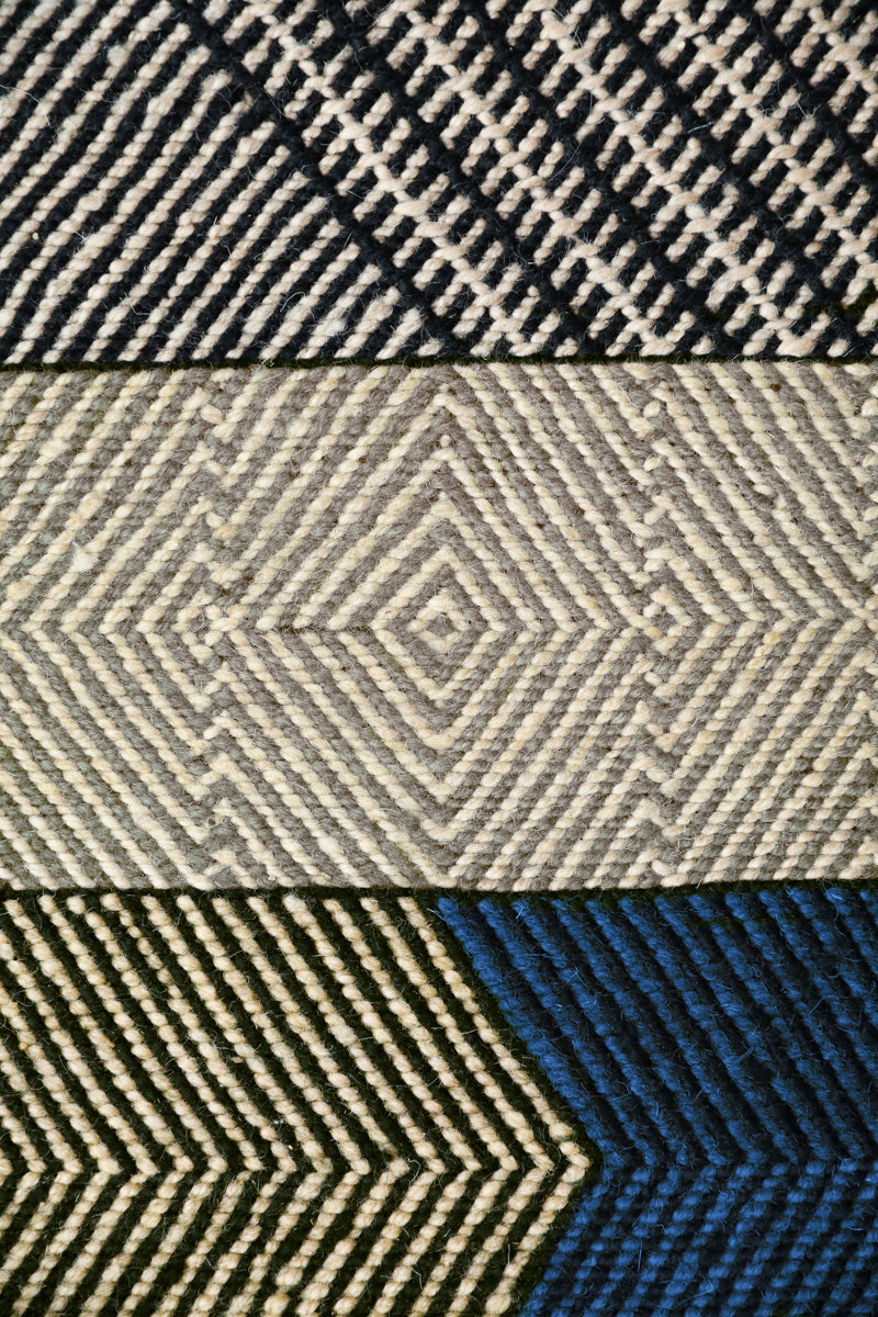Close up Ouive Striped Chadoui Zanafi - Indigo - Flatweave Moroccan Rug