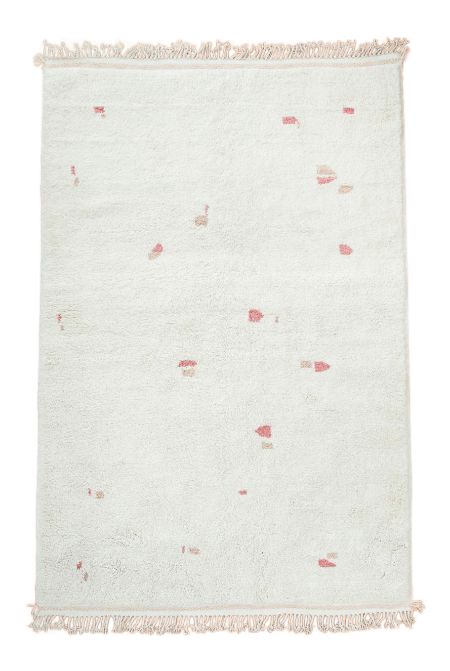 PEBBLE Natural White Moroccan Wool Rug With Beige and Rose Pebble Pattern