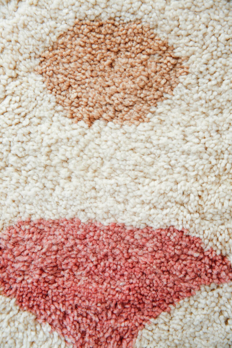 "SOLSTICE" White Moroccan Wool Rug With Beige, Dusty Rose, Red & Eggplant - 5'6" x 7'7"