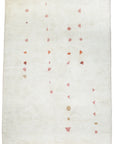 Natural White Moroccan Wool Rug With Beige, Rose, Indian Red, Eggplant & Dusty Rose Linear Dots