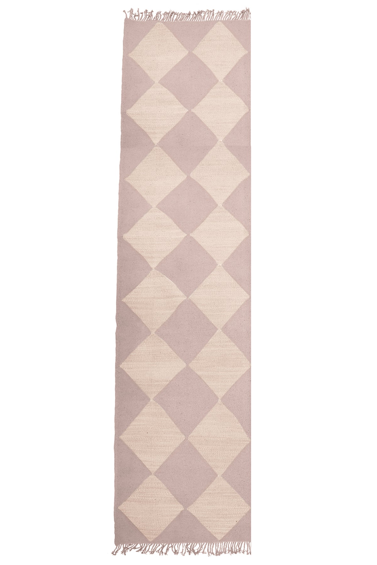 "DIAMOND" Checker Zanafi Flatweave Wool Rug (Made-to-Order) - Champagne Blush+Dusty Rose