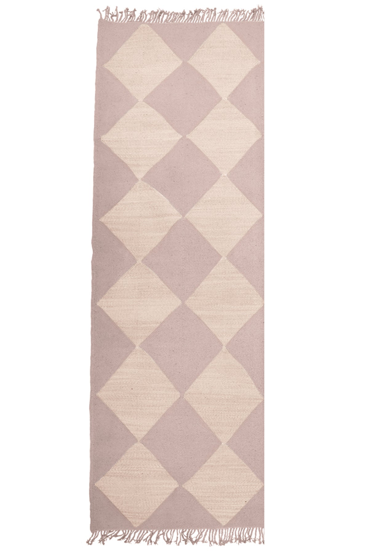 "DIAMOND" Checker Zanafi Flatweave Wool Rug (Made-to-Order) - Champagne Blush+Dusty Rose