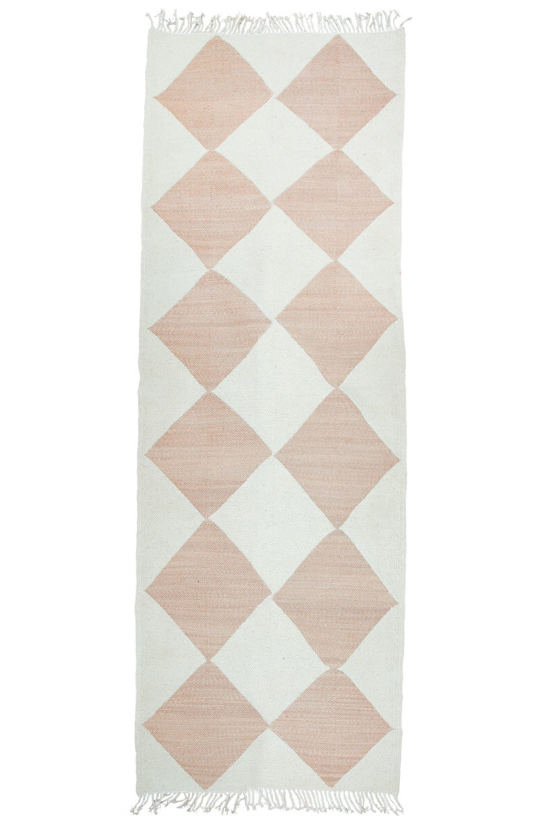 Champagne Blush Checker Zanafi Moroccan Wool Runner Rug