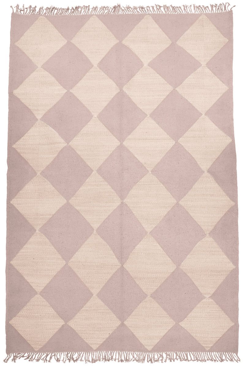 DIAMOND Made-to-order Champagne Blush and Dusty Rose Checker Zanafi Moroccan Wool Rug