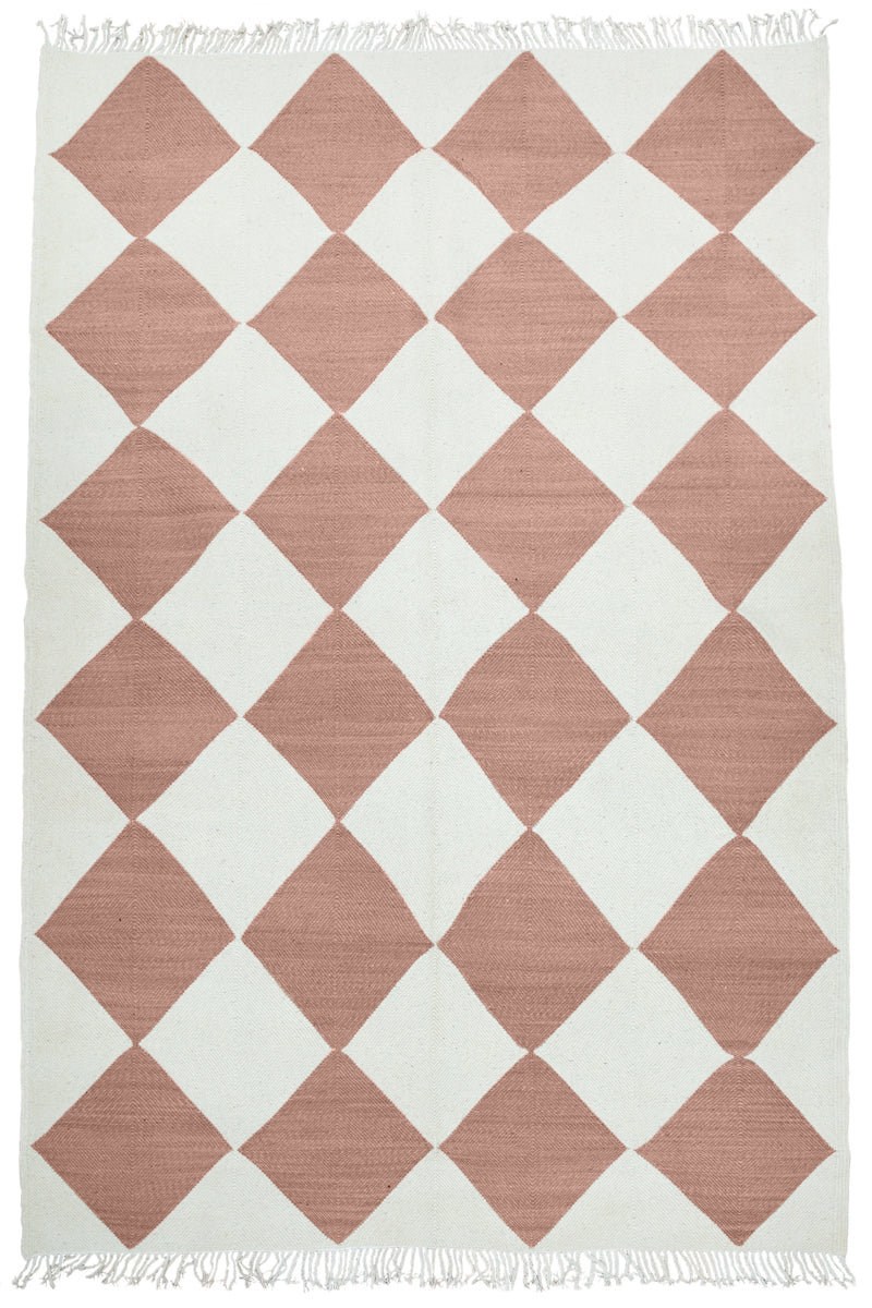 DIAMOND Made-to-order Redwood and White Checker Zanafi Moroccan Wool Rug