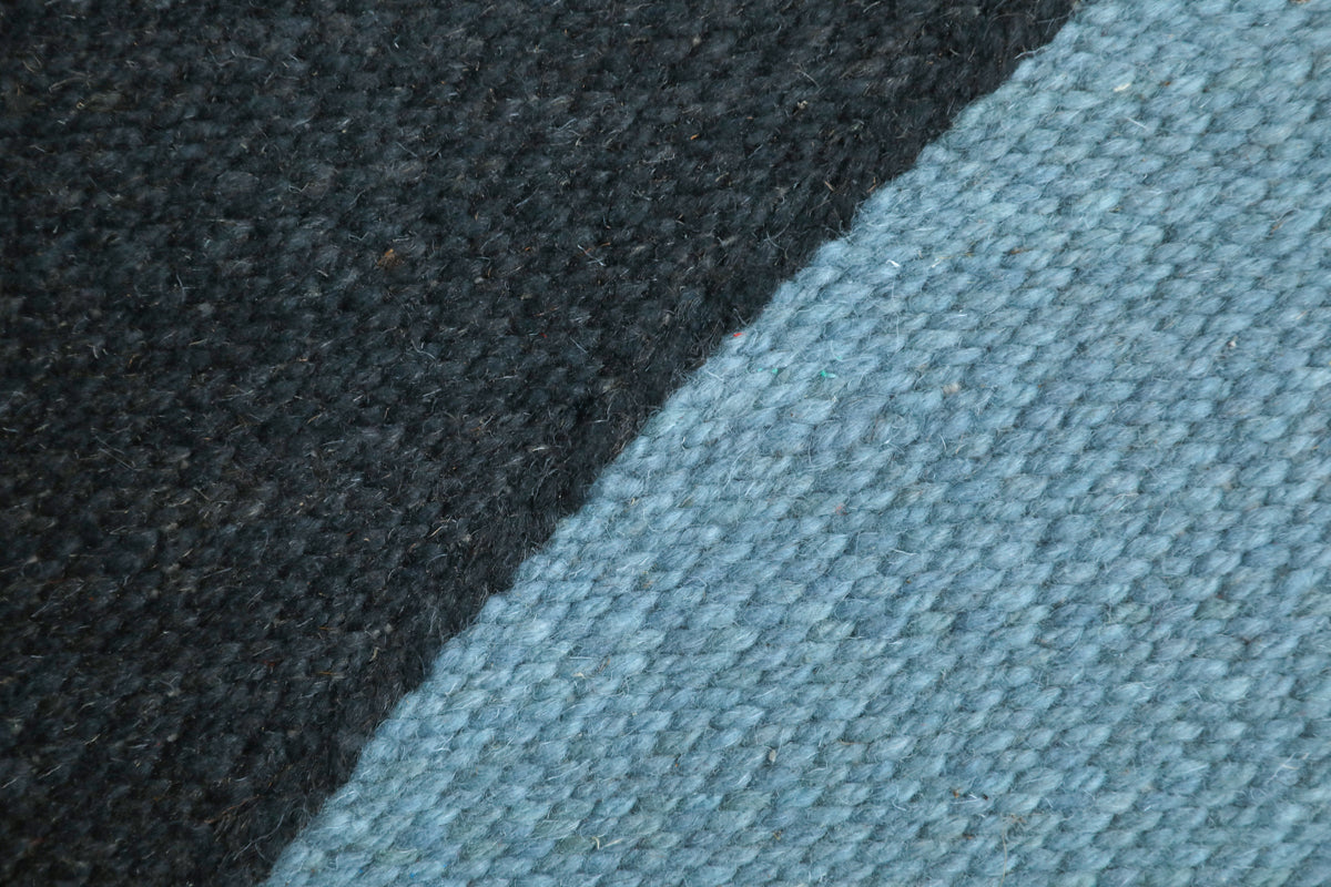 Close up DIAMOND Made-to-order Light Blue and Black Checker Zanafi Moroccan Wool Rug