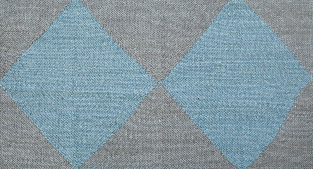 "DIAMOND" Checker Zanafi Flatweave Wool Rug (Made-to-Order) - Light Blue + Gray