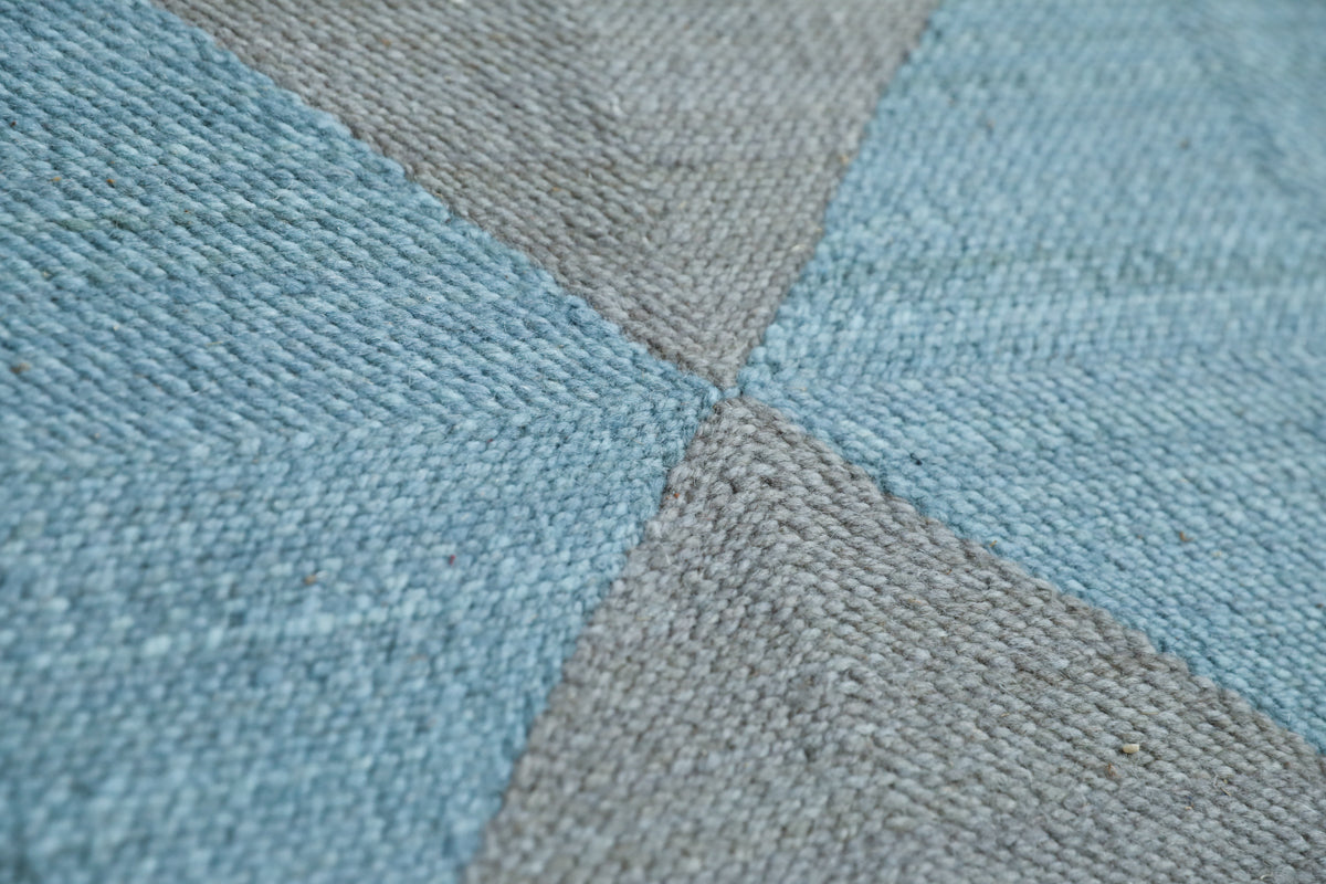 "DIAMOND" Checker Zanafi Flatweave Wool Rug (Made-to-Order) - Light Blue + Gray