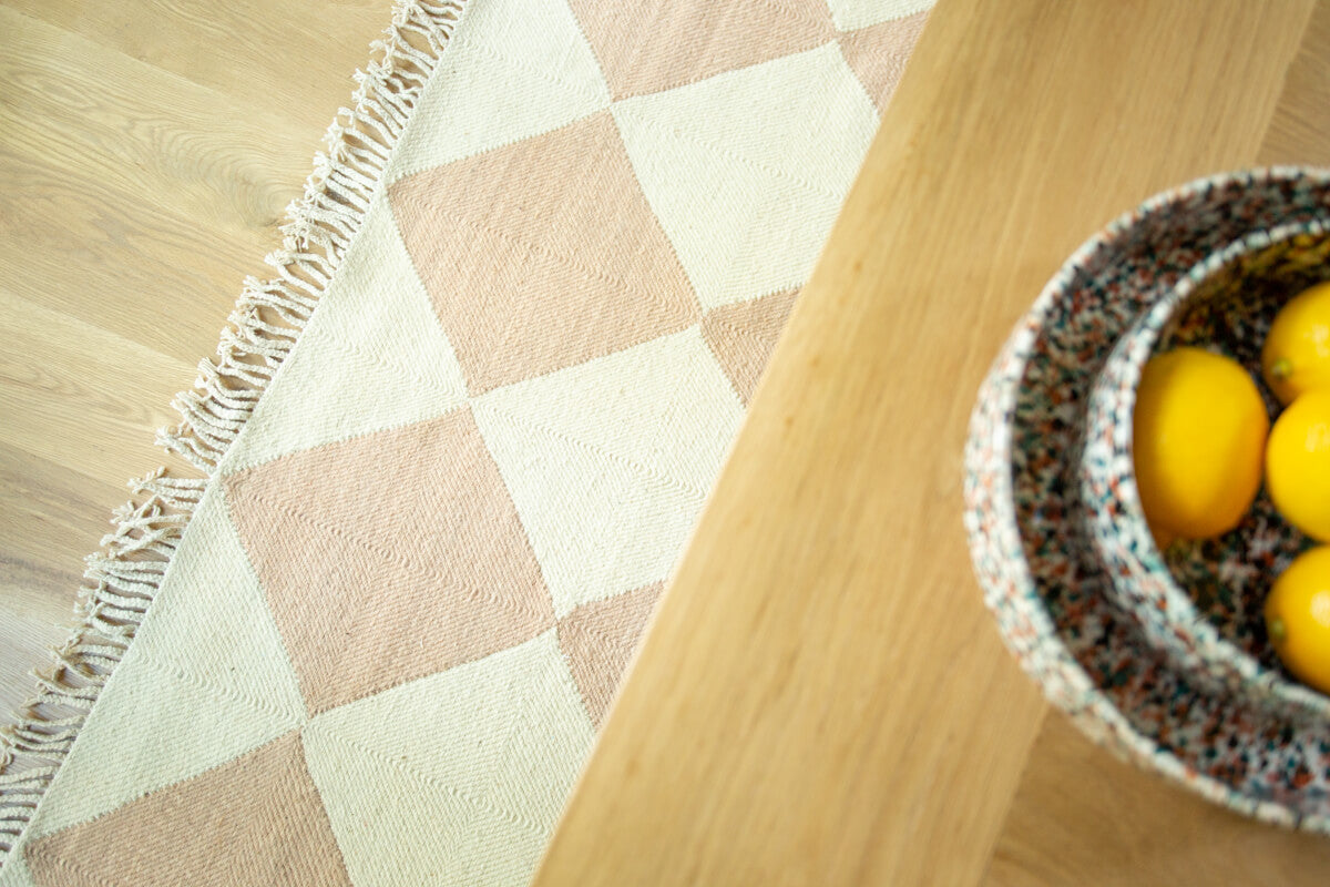"DIAMOND" Checker Zanafi Flatweave Wool Rug (Made-to-Order) - Champagne Blush