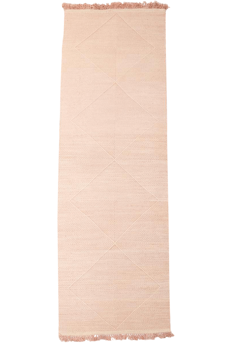 Rose Pink and Champagne Moroccan Zanafi Flatweave Wool Runner - 2.5 x 8'
