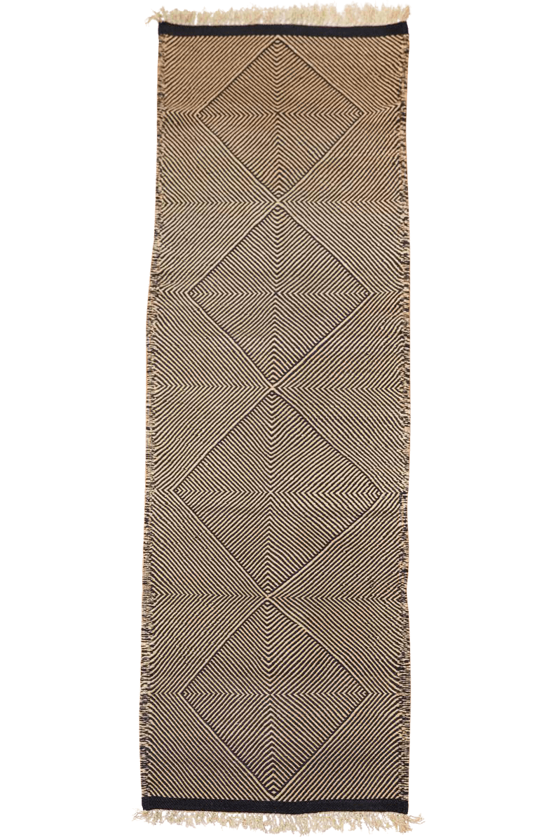 Customizable Made-to-Order Black and Sand Moroccan Zanafi Runner Rug