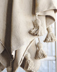 Moroccan Pom Pom Throw Blanket - Cream