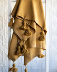 Moroccan Pom Pom Throw Blanket - Mustard Yellow
