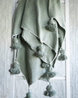 Moroccan Pom Pom Throw Blanket - Sage Green
