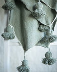 Moroccan Pom Pom Throw Blanket - Sage Green