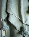 Moroccan Pom Pom Throw Blanket - Sage Green