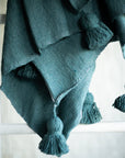 Moroccan Pom Pom Throw Blanket - Teal Blue