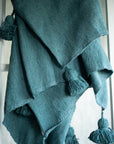 Moroccan Pom Pom Throw Blanket - Teal Blue