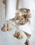 Moroccan Pom Pom Blanket - White with Beige Pom-poms