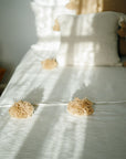 Moroccan Pom Pom Blanket - White with Beige Pom-poms