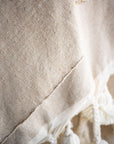 Moroccan Pom Pom Throw Blanket Cotton with Long Wool Tassels - Beige and Natural White