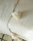 Moroccan Pom Pom Wool Blanket - Natural White with Black Stripes