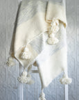 Moroccan Pom Pom Wool Throw Blanket - Ice Grey and Natural White
