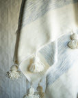 Moroccan Pom Pom Wool Throw Blanket - Ice Grey and Natural White
