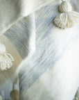 Moroccan Pom Pom Wool Throw Blanket - Ice Grey and Natural White