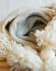 Moroccan Pom Pom Wool Throw Blanket - Ice Grey and Natural White