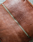 Toffee luxury round genuine leather pouf - 22" x 14"inches