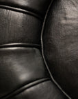 Black Luxury Round Genuine Leather Floor Pouf - 22" x 14" inches