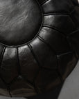 Black Luxury Round Genuine Leather Floor Pouf - 22" x 14" inches