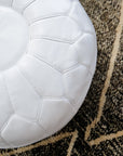 White Round Genuine Leather Floor Pouf - 22" x 14"inches