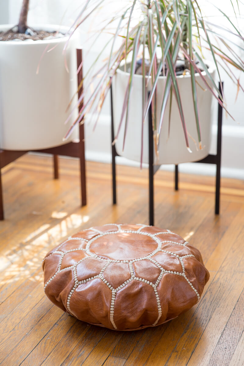 Leather Meditation Zafu / Mini Pouf / Floor seat cushion - Brown