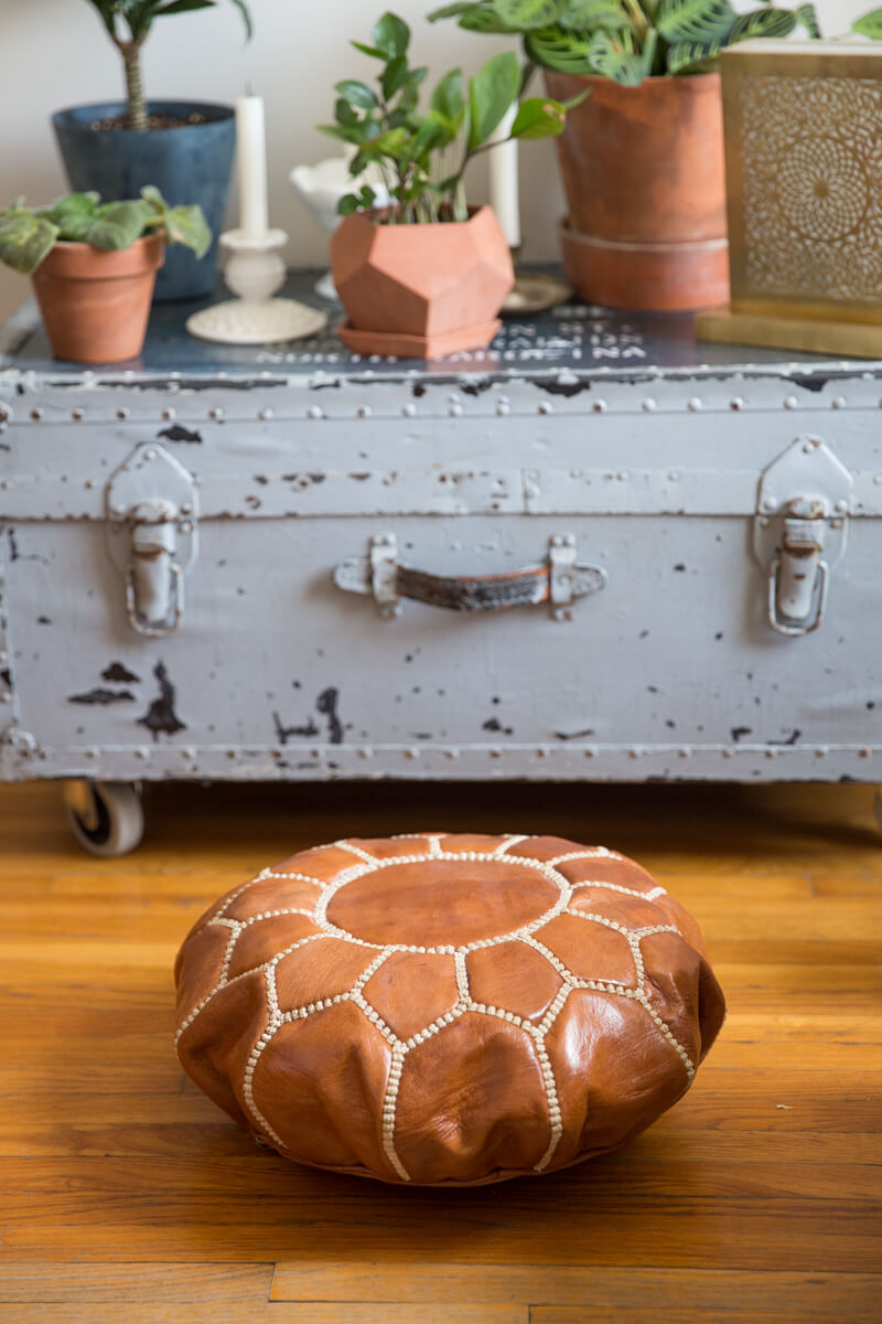 Leather Meditation Zafu / Mini Pouf / Floor seat cushion - Brown