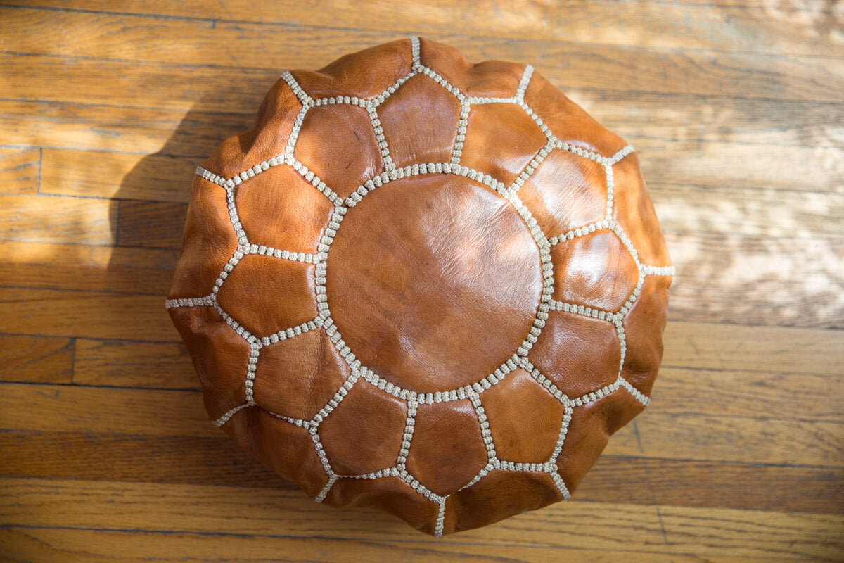 Leather Meditation Zafu / Mini Pouf / Floor seat cushion - Brown