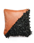 Geometric Shag Leather Decorative Pillow - Chestnut - 18 x 18" inches