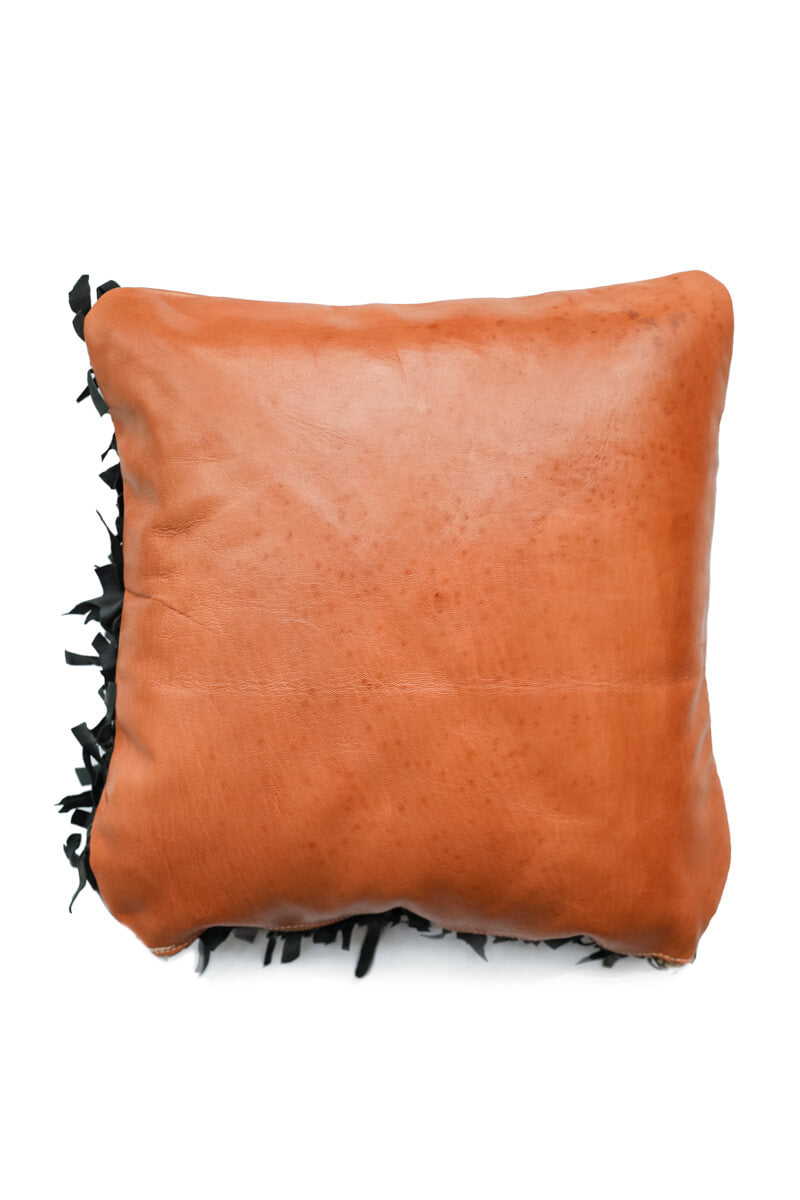 Geometric Shag Leather Decorative Pillow - Chestnut - 18 x 18" inches
