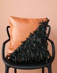 Geometric Shag Leather Decorative Pillow - Chestnut - 18 x 18" inches