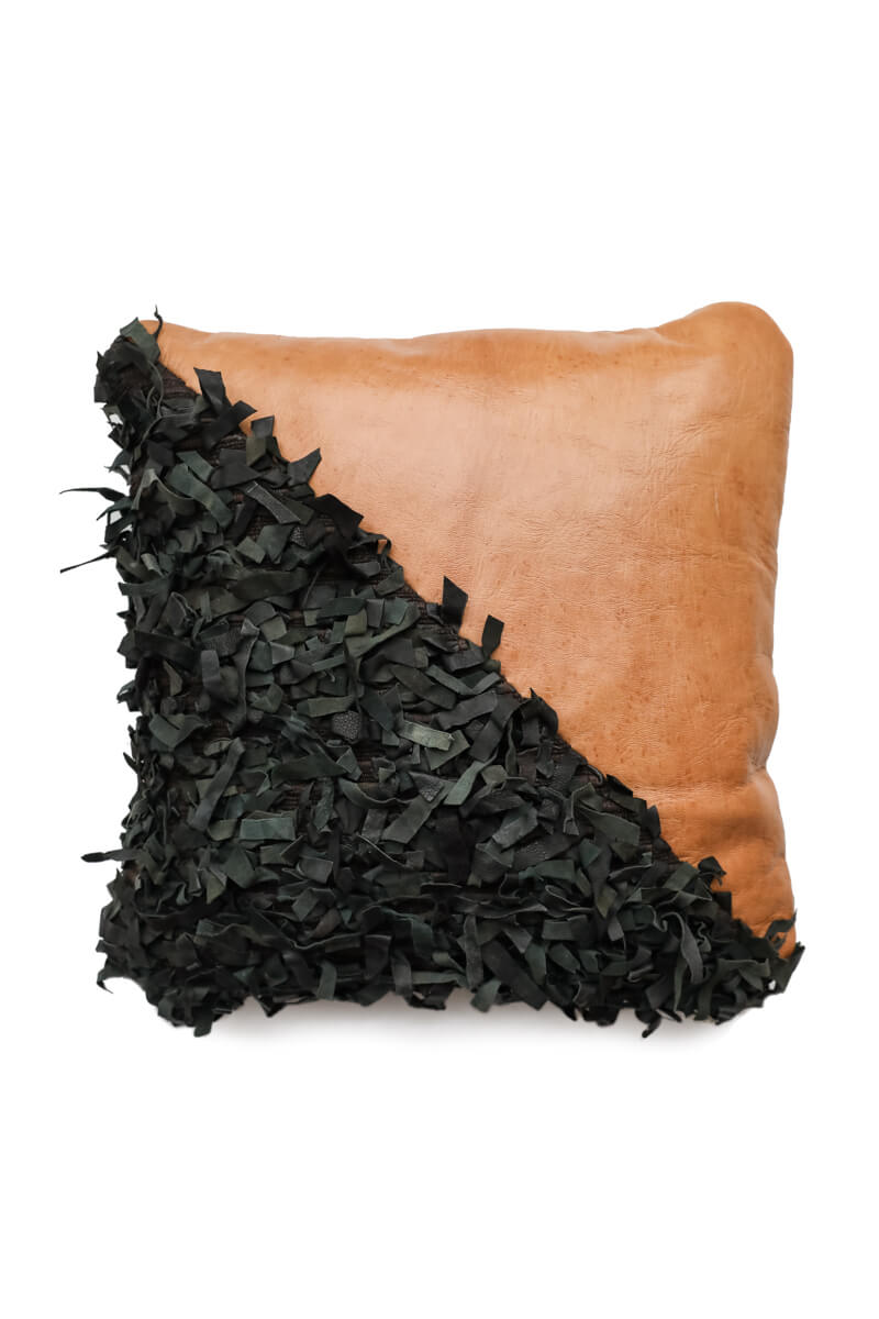 Geometric Shag Leather Decorative Pillow - Desert Sand - 18 x 18" inches