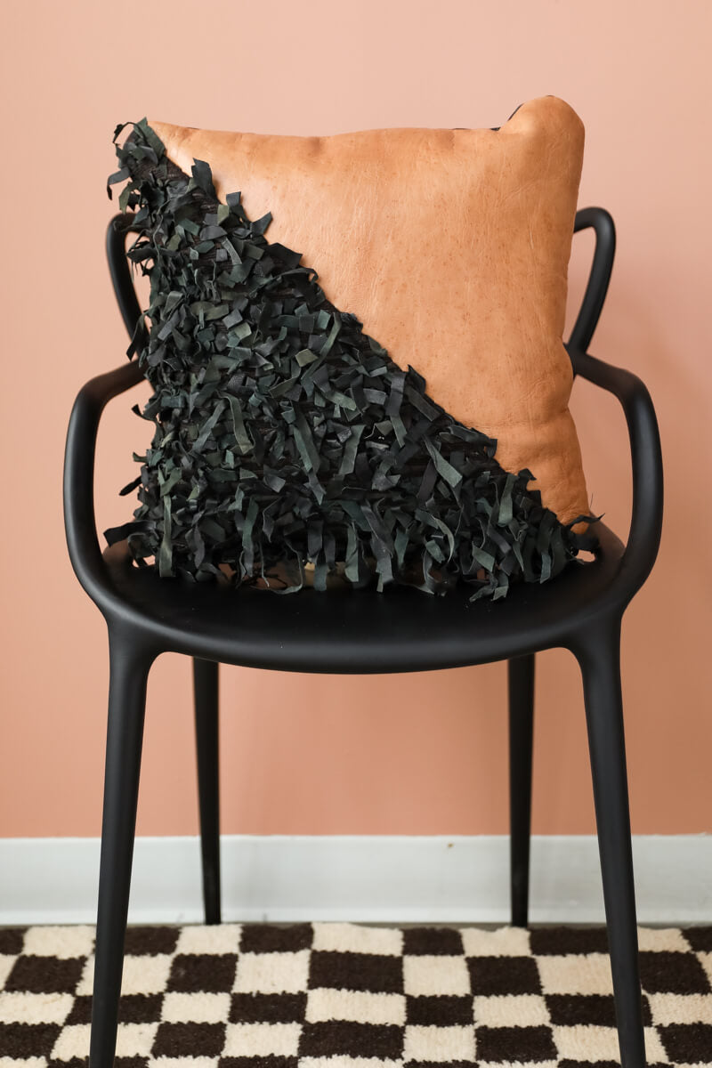 Geometric Shag Leather Decorative Pillow - Desert Sand - 18 x 18" inches