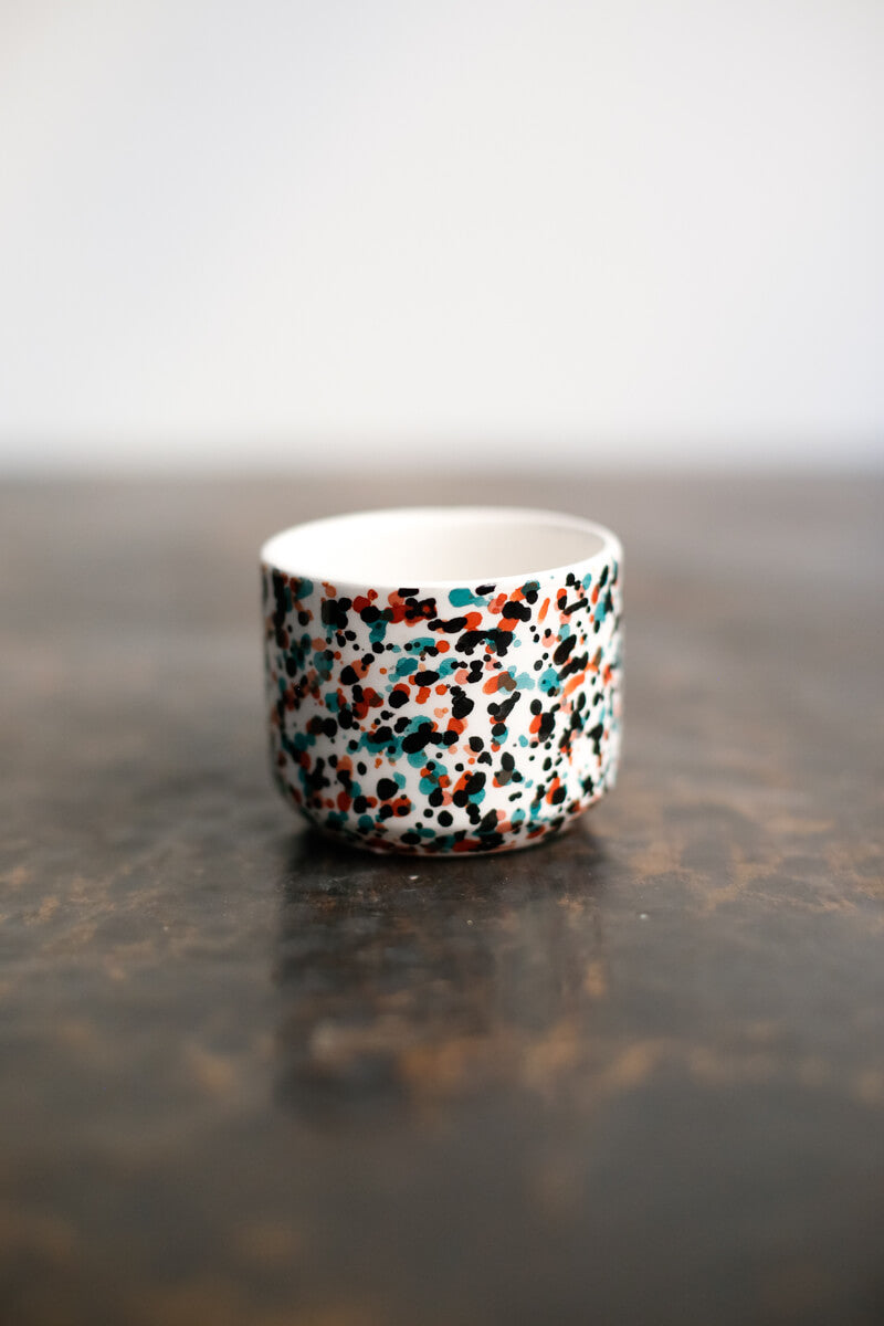 Set of 2 - Chabi Chic Handmade Splatter Painted Ceramic Cups - Multicolor  Teal - Avail. in 4 oz & 8oz