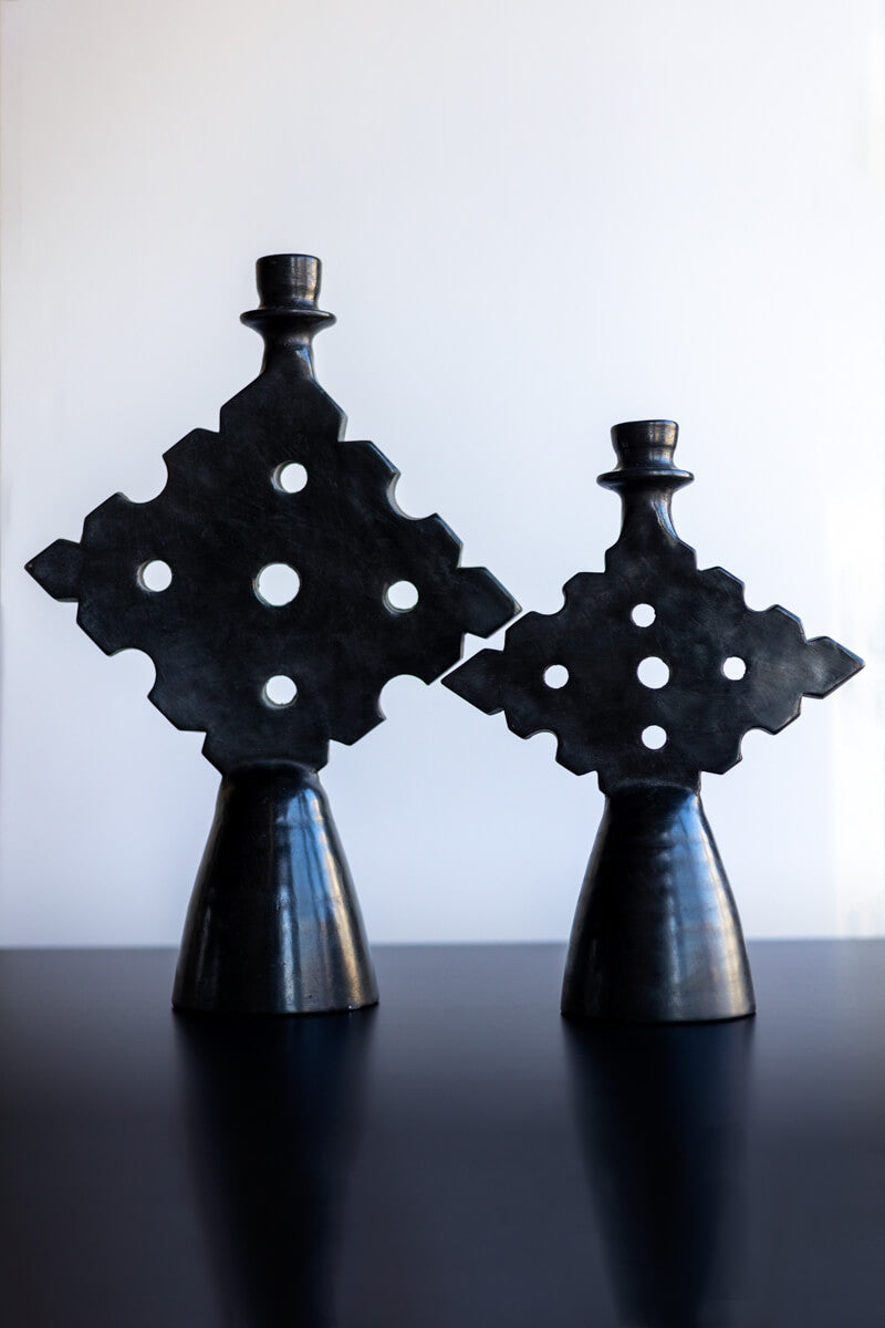 Chabi Chic Black Diamond Tadelakt Candle Holder - Available in 2 sizes