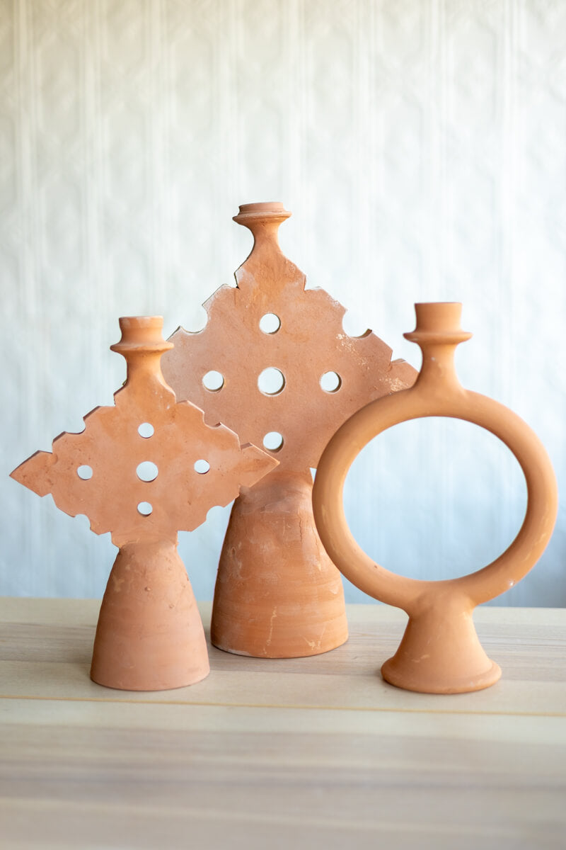 Raw Terracotta Clay Ring Candlestick - Chabi Chic
