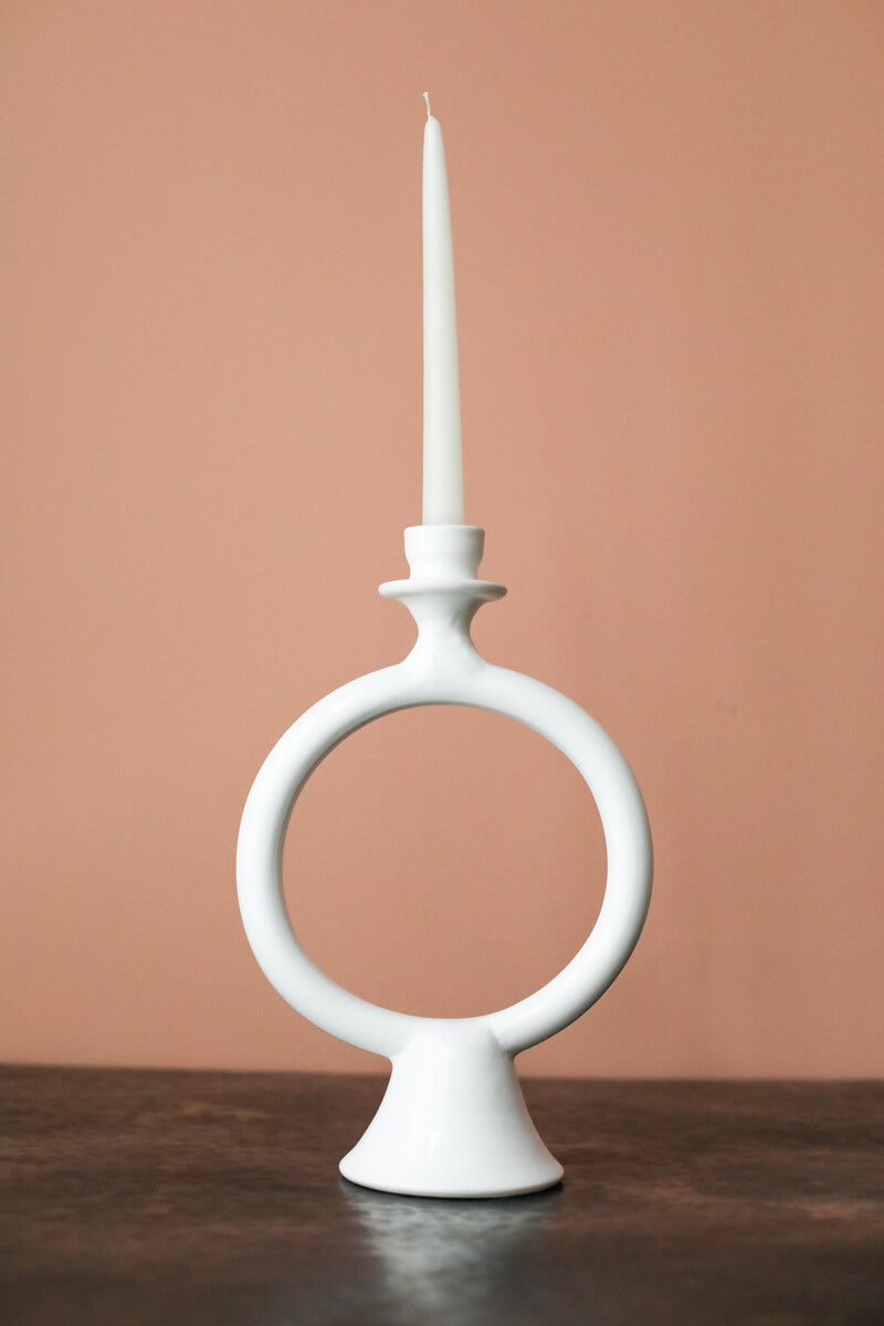 White Tadelakt Ring Candlestick - Chabi Chic
