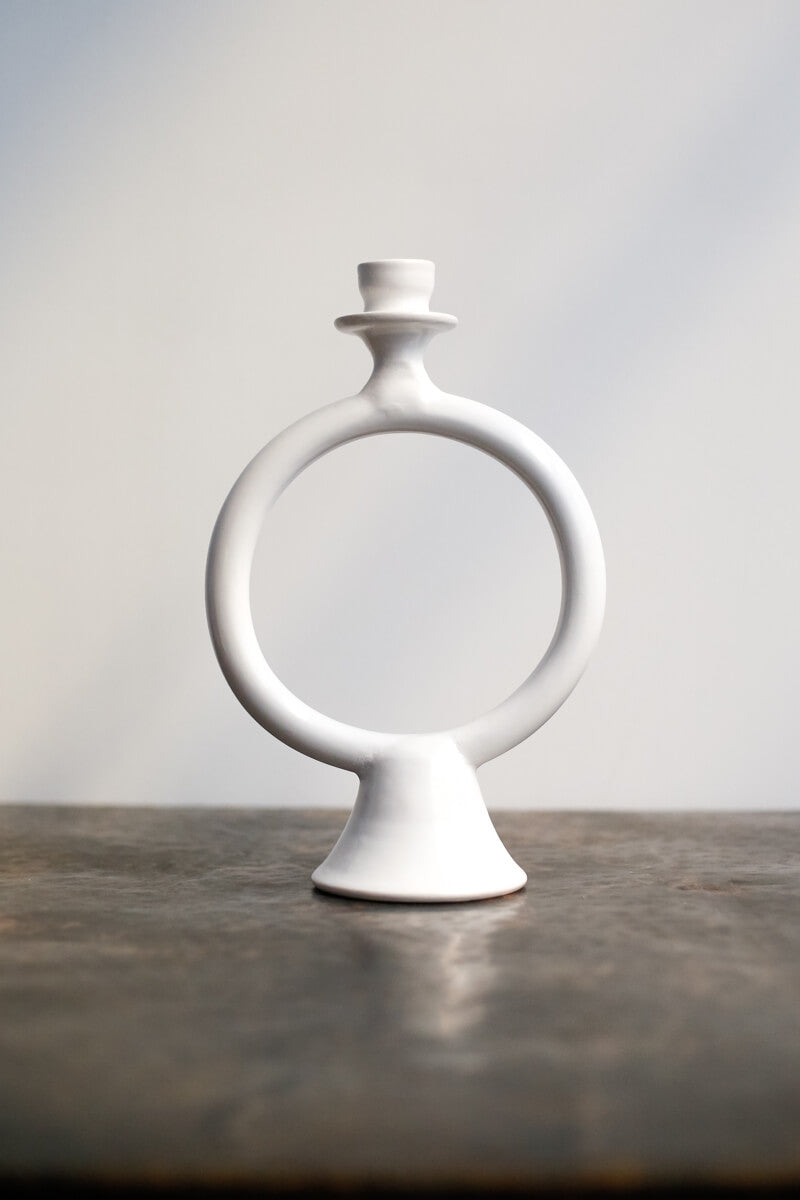 White Tadelakt Ring Candlestick - Chabi Chic