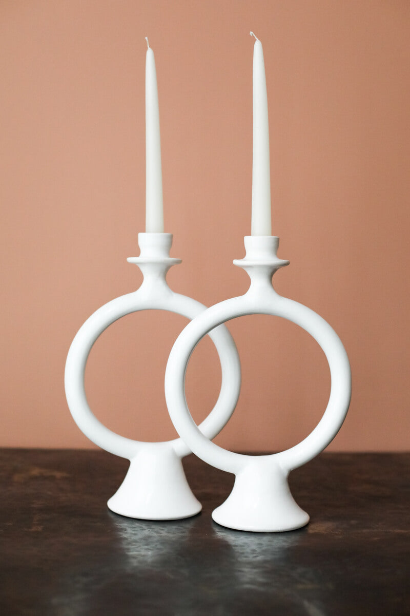 White Tadelakt Ring Candlestick - Chabi Chic