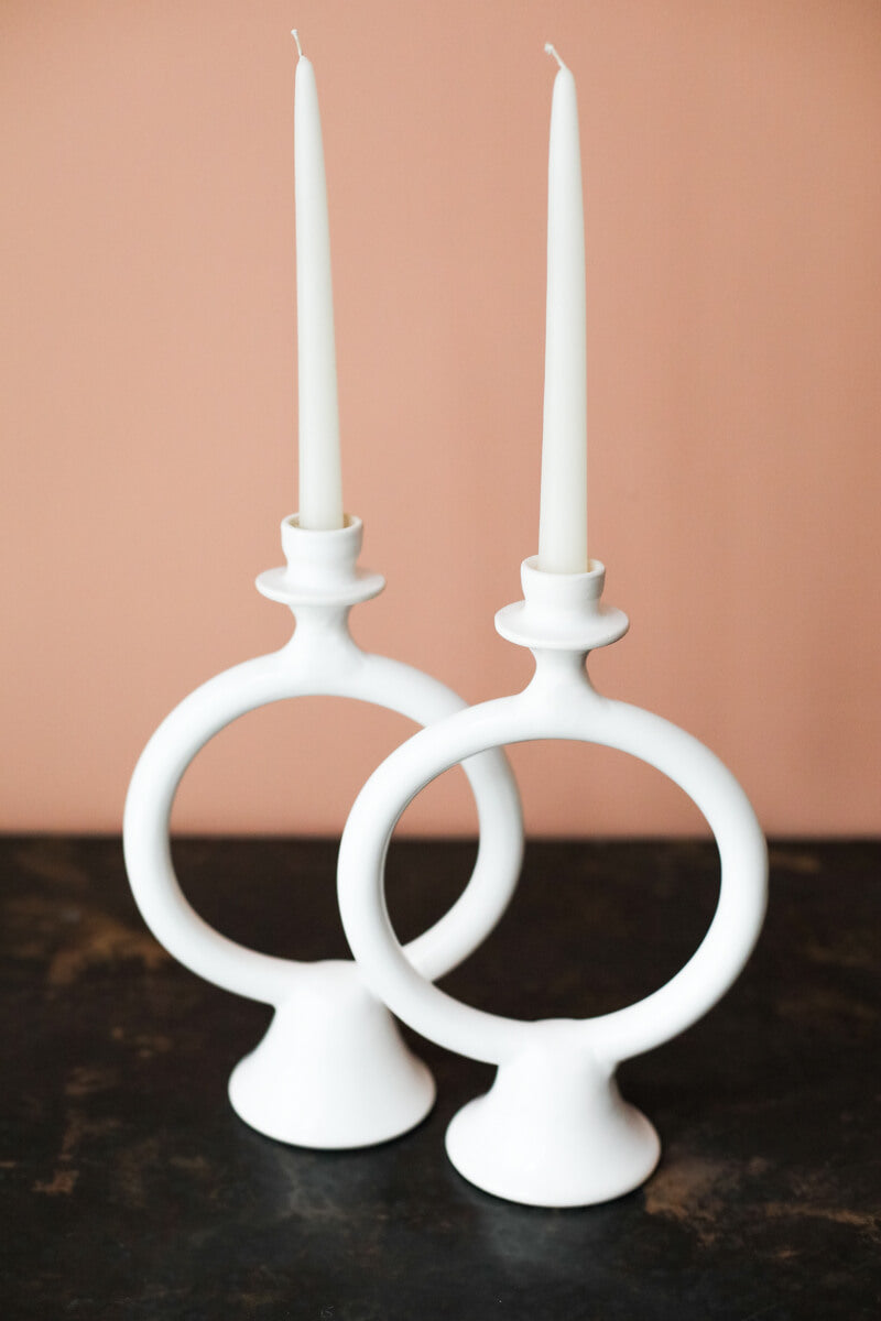 White Tadelakt Ring Candlestick - Chabi Chic