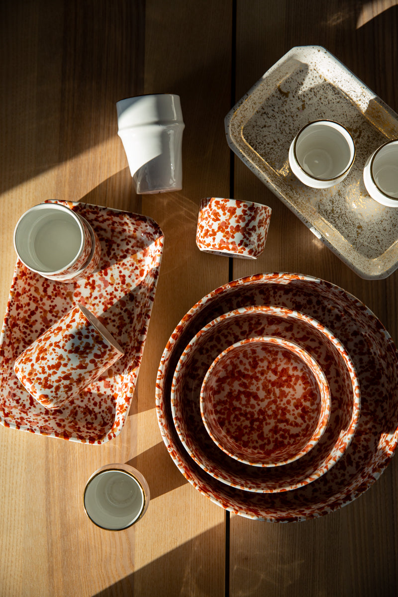 Gift Bundle - Splatter Paint Ceramic Cups & Tray - Marsala